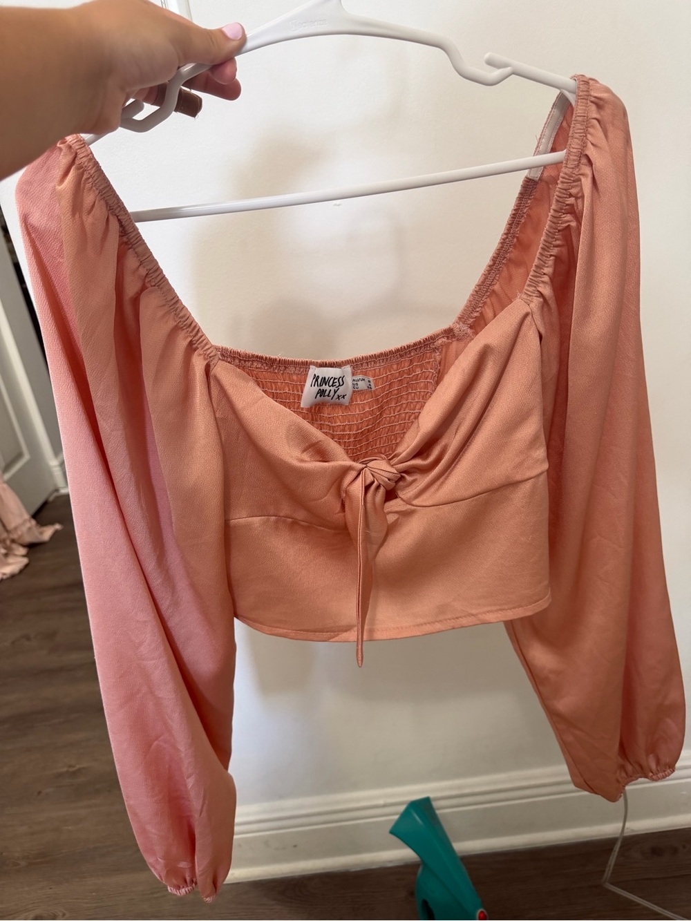 Princess Polly Peach Tie-Front Off-Shoulder Crop Top